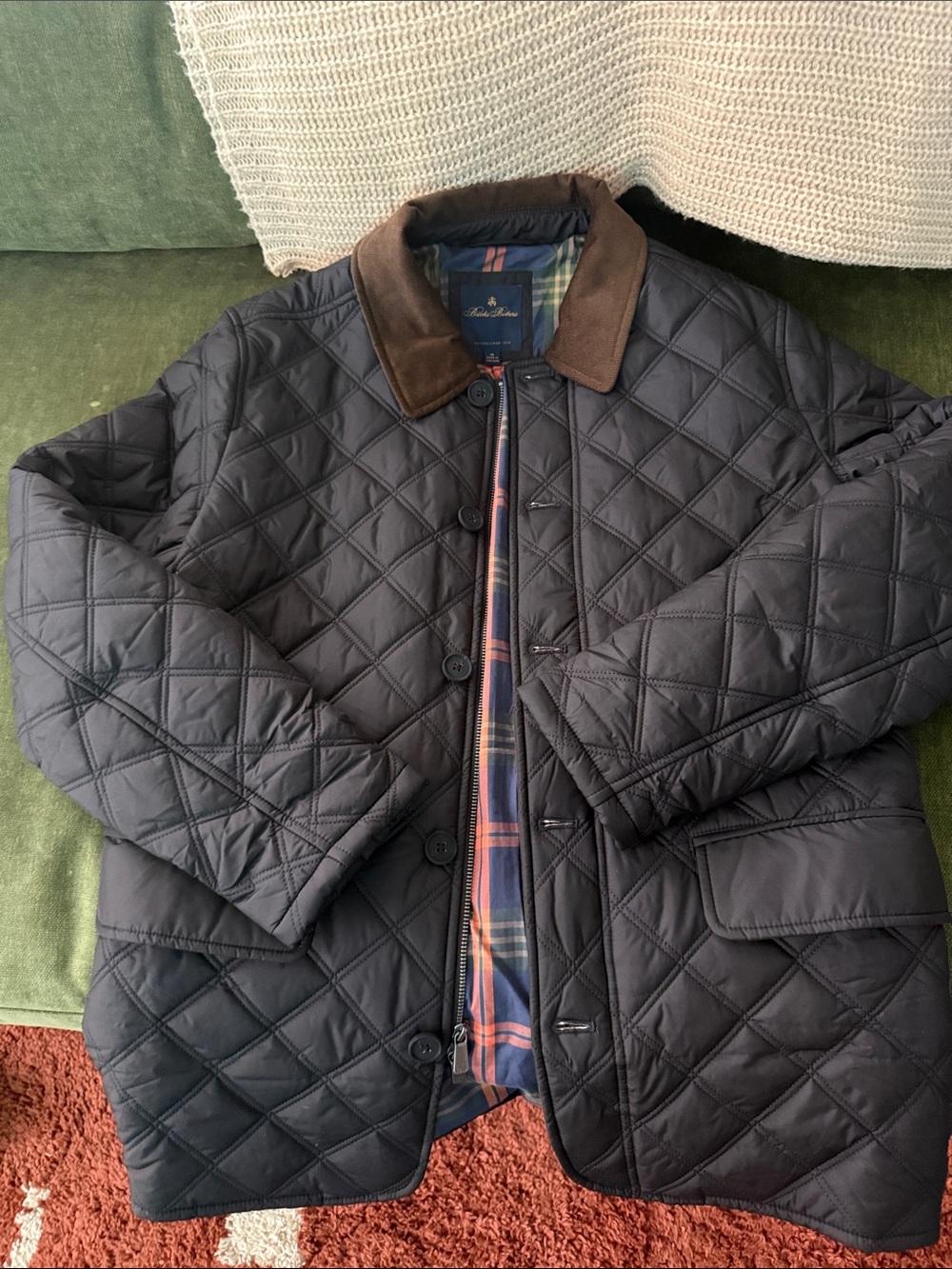 Brooks Brothers black Quilted Jacket with Brown Corduroy Collar - Picture 1 of 1